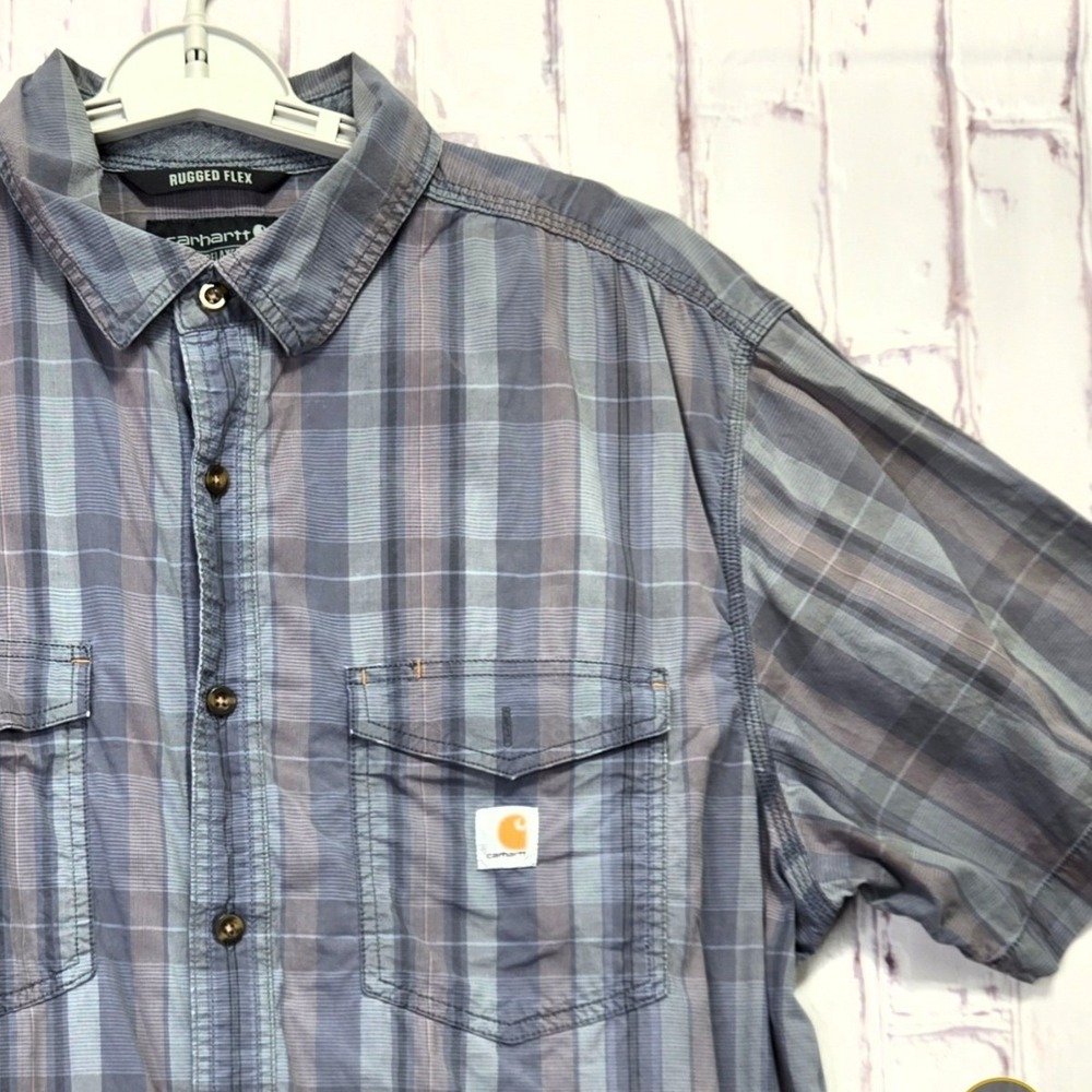 Carhartt Shirt Blue Plaid Rugged Flex Relaxed Fit Workwear Mens XL